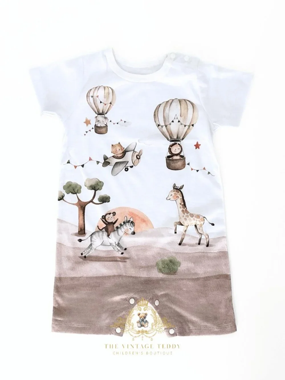 NWT Adorable Kids One-piece Sleep Play Romper Whimsical Safari Adventure 12-18M